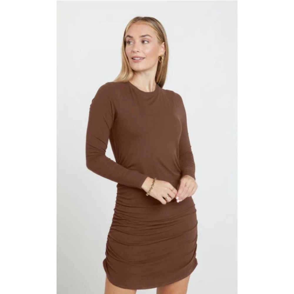SHEBIRD Brown The Aspen Shapewear Long Sleeve Crew Neck Mini Dress Size 6
